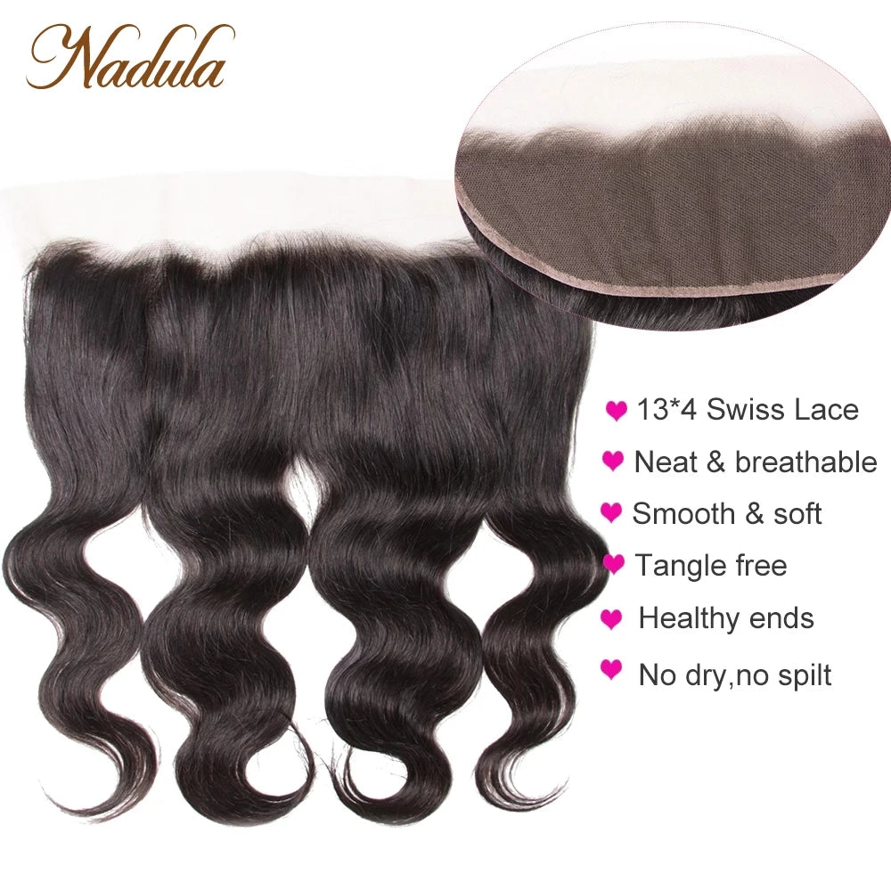 Nadula Hair 13*4 Ear to Ear Lace Frontal With Bundles Brazilian Body Wave With Closure 8-30inch Remy Human Hair Weaves