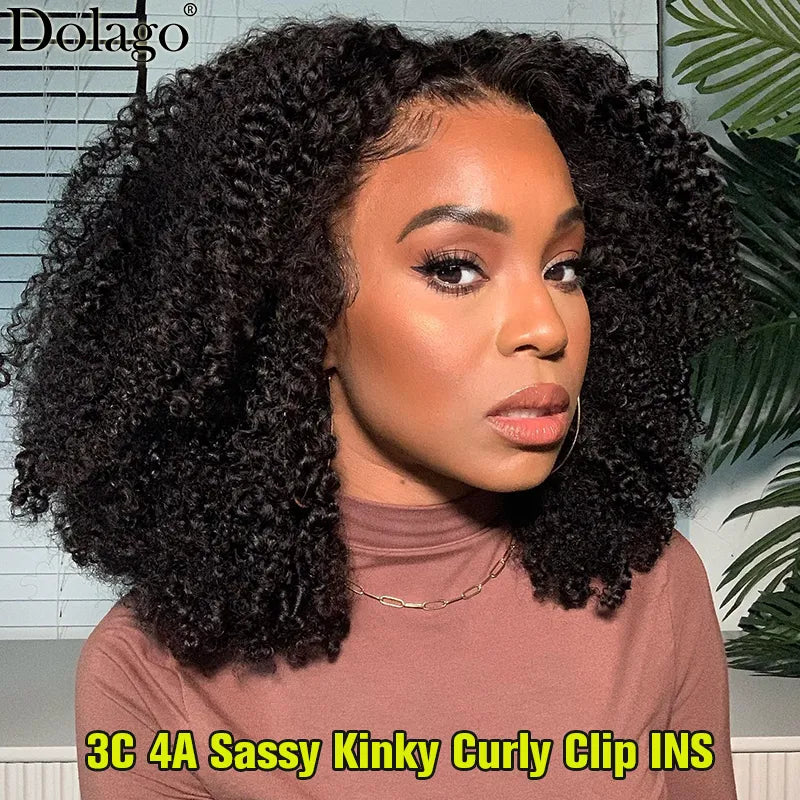 3C 4A Kinky Curly Seamless Clip In Hair Extensions Human Hair Sassy Curly PU Clip Ins For Black Women Dolago Full Head Sets