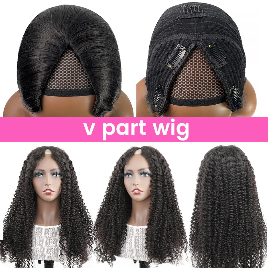 ISEE HAIR V Part Wig Human Hair Wigs For Women Curly Hair No Leave Out Side Part Wig Human Hair Mongolian Kinky Curly Wig