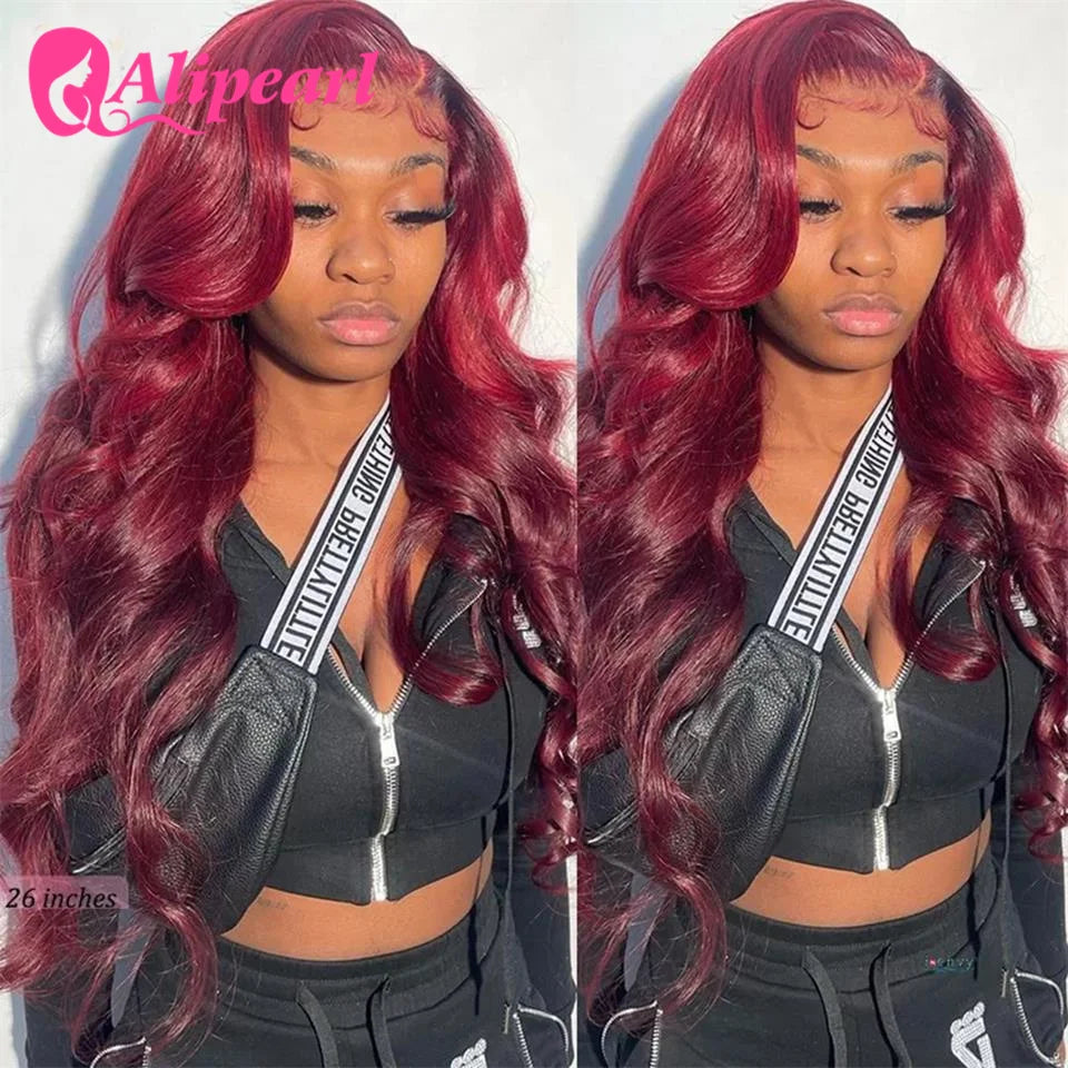 99J Burgundy Lace Front Human hair Wig Body Wave 13x4 Lace Frontal Wig Brazilain Hair Wig Pre-Plucked For Women Ali Pearl Hair