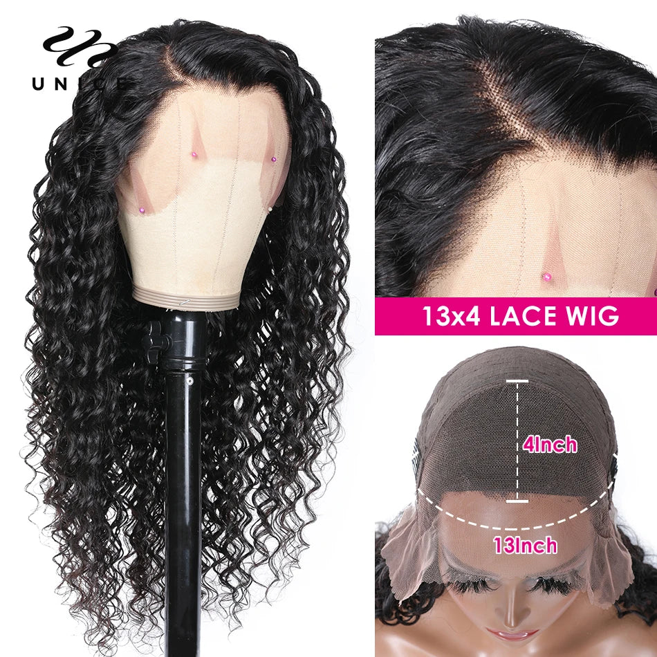 Unice Hair Deep Wave Lace Frontal Wigs Human Hair Tight Curl 13x4 Deep Wave Human Hair Pre Plucked Remy Lace Wigs for Women