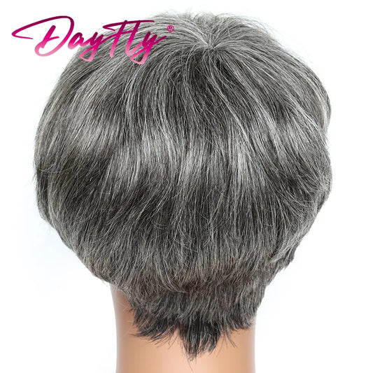 Short Grey Wigs Highlight Pixie Cut Wig With Bangs Brazilian Hair Natural Wave Wigs Ombre P1B 30 44 34 Human Hair Wigs For Women