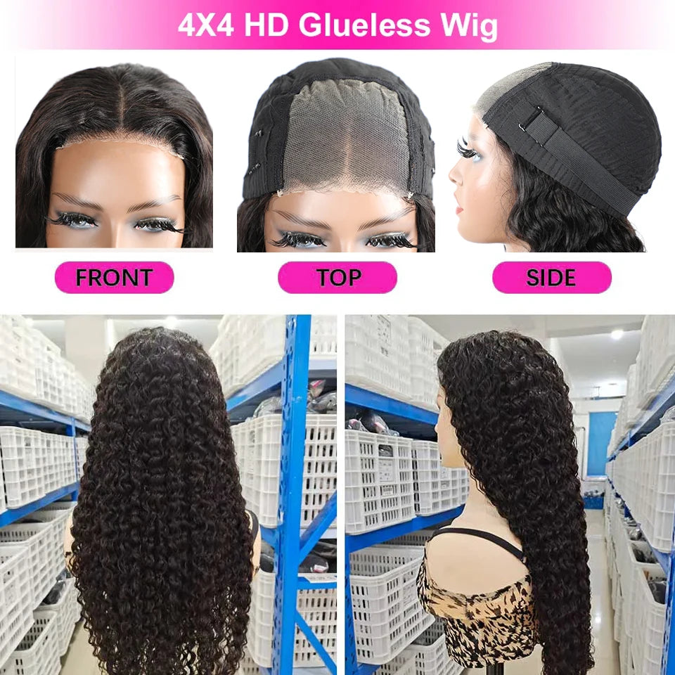 Water Wave Curly Glueless Wigs Easy Wear Go Glueless Wig Pre-Cut Swiss Lace Wig Natural Wave Curly Human Hair Wig For Women