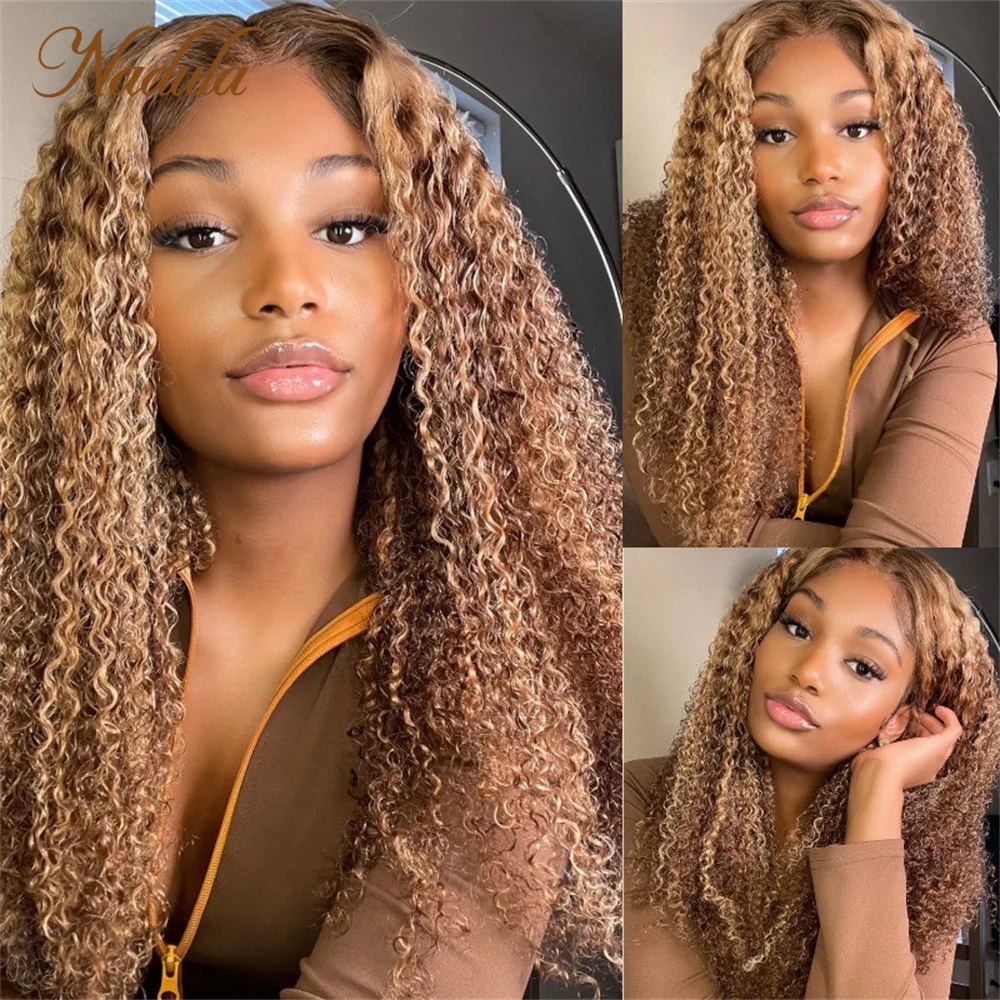 Nadula Hair 7X5 Bye Bye Knots Wig Pre Bleached Lace Closure Wig Highlight Honey Blond Color Wear Go Wig Curly Hair Wigs