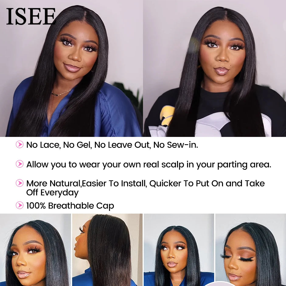 ISEE HAIR Wig Malaysian Straight V Part Wig Human Hair Wigs For Women Straight Wigs No Leave Out Side Part Wig No Glue Hair Wig