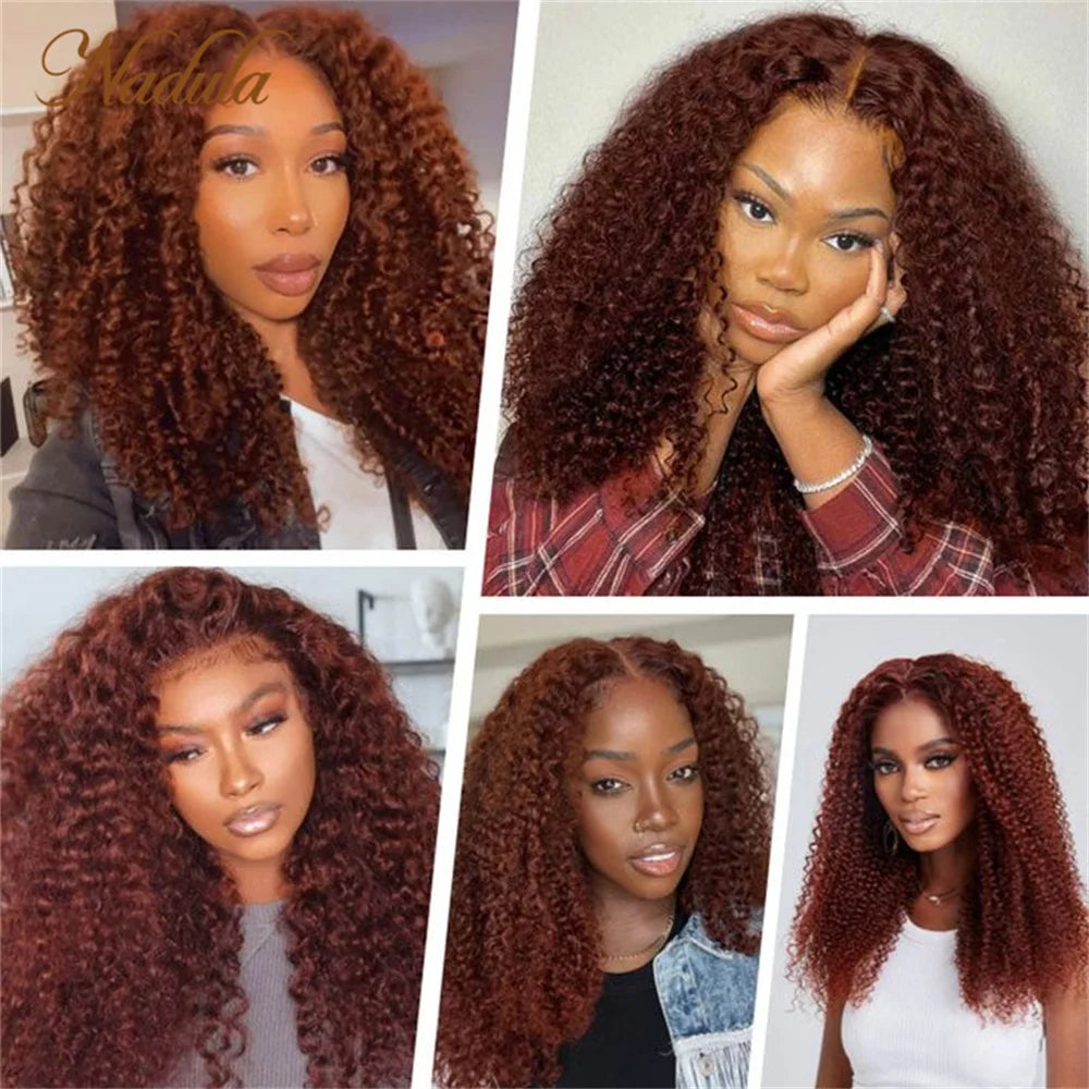 Nadula Hair Reddish Brown 6x4.5 Pre Cut Lace Wig Glueless Wear&Go Kinky Curly Lace Closure Wig With Breathable Cap Air Wig