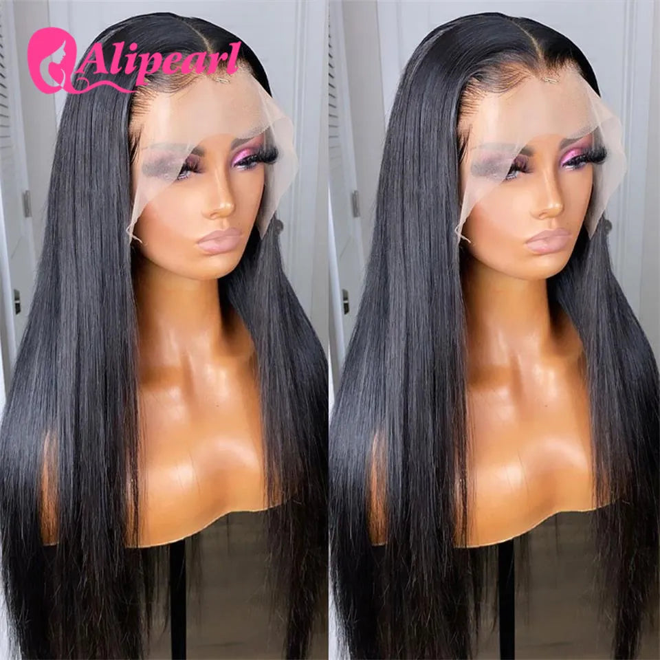 AliPearl Straight Transparent Lace Front Wig 30 Inch 13x4 Lace Front Human Hair Wigs Brazilian PrePlucked for Women 180% Density