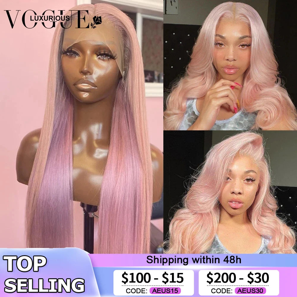 13x6 Light Pink 13x4 HD Transparent Lace Front Straight Wig Preplucked Hairline Brazilian Human Hair Loose Wave Wigs for Women