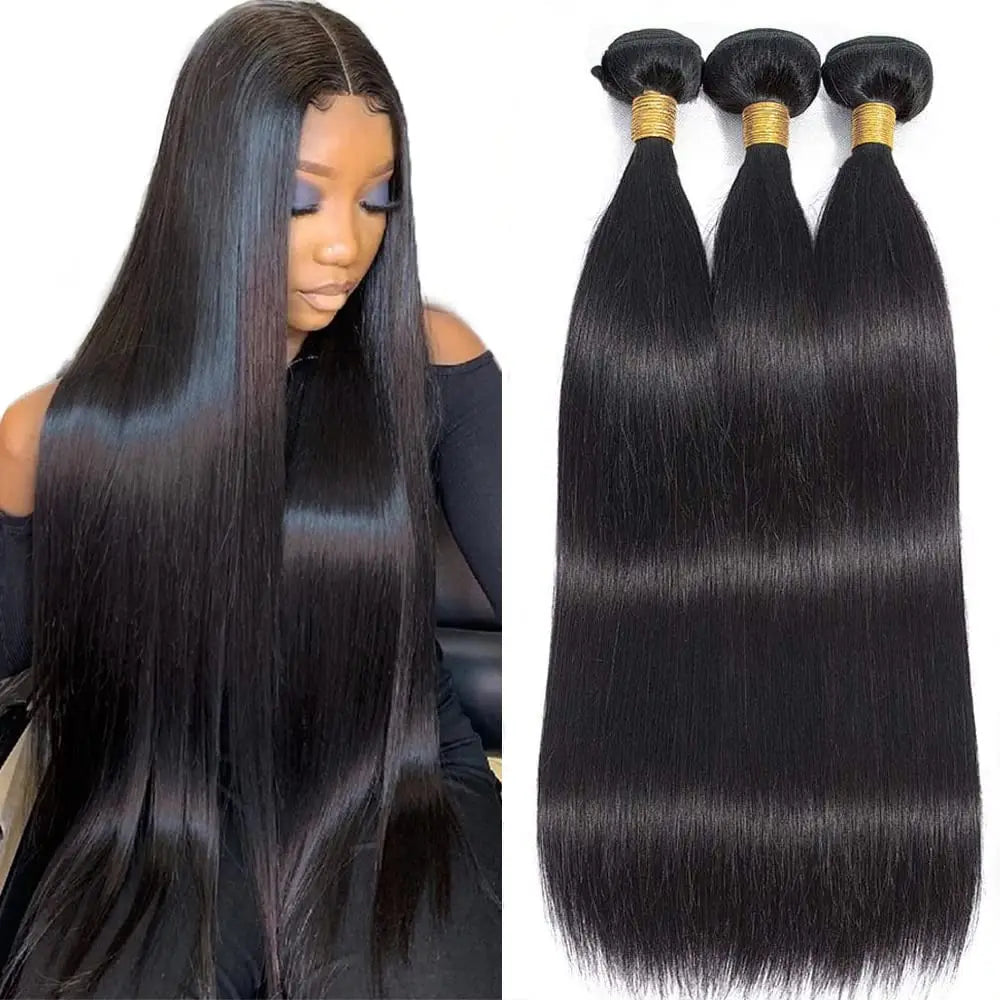 Human Hair Bundles Straight Hair Weave 1 3 4 Bundles Deals Unprocessed Peruvian Virgin Hair Natural Black 1B Can Be Dyed