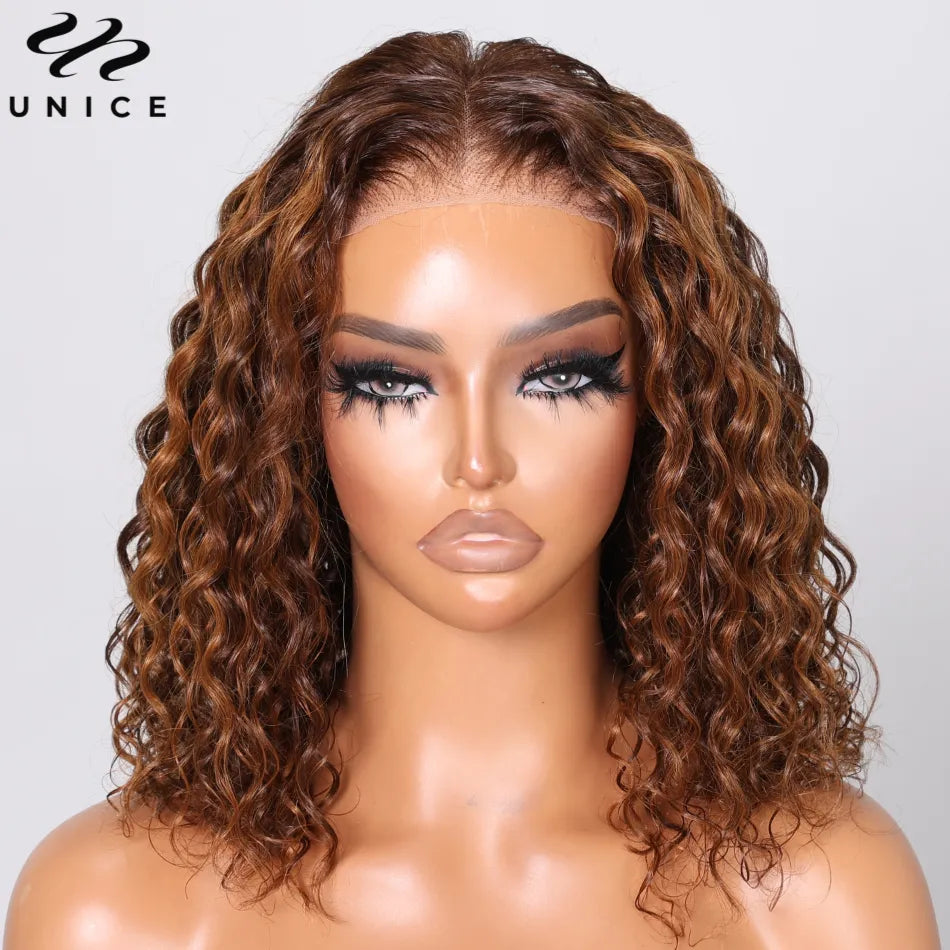 UNice Hair P430 Mixed Brown Water Wave Wig Pre Cut Lace 6x4.75 Glueless Wear Go Wigs Human Hair Lace Closure Wigs for Women