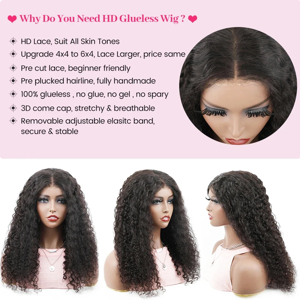 Wear Go Wig ISEE Hair Mongolian Water Wave 6x4 Glueless Preplucked Human Wigs Ready To Go Pre Cut Lace Easy Install HD Lace Wigs