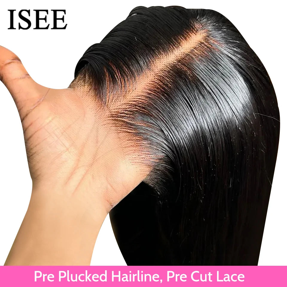 ISEE Hair Glueless Wig Human Hair Ready To Wear Straight Glueless Preplucked Wear And Go Wigs 6X4 HD Lace Front Wigs PreCut Lace