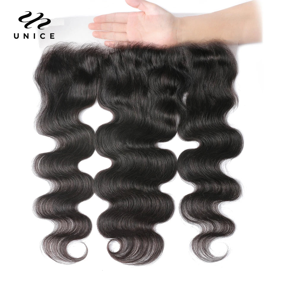 Unice Hair Brazilian Body Wave 3 Bundles With Lace Frontal Closure 13x4 Free Part 100% Human Hair Bundles with Frontal