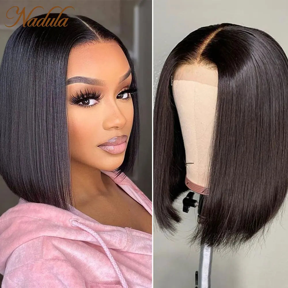 Nadula Hair 13x4 Bob Lace Front Wig 100% Human Hair Wigs Human Hair Short Bob Lace Wig for Women 4x4 Closure Wig 150% Density