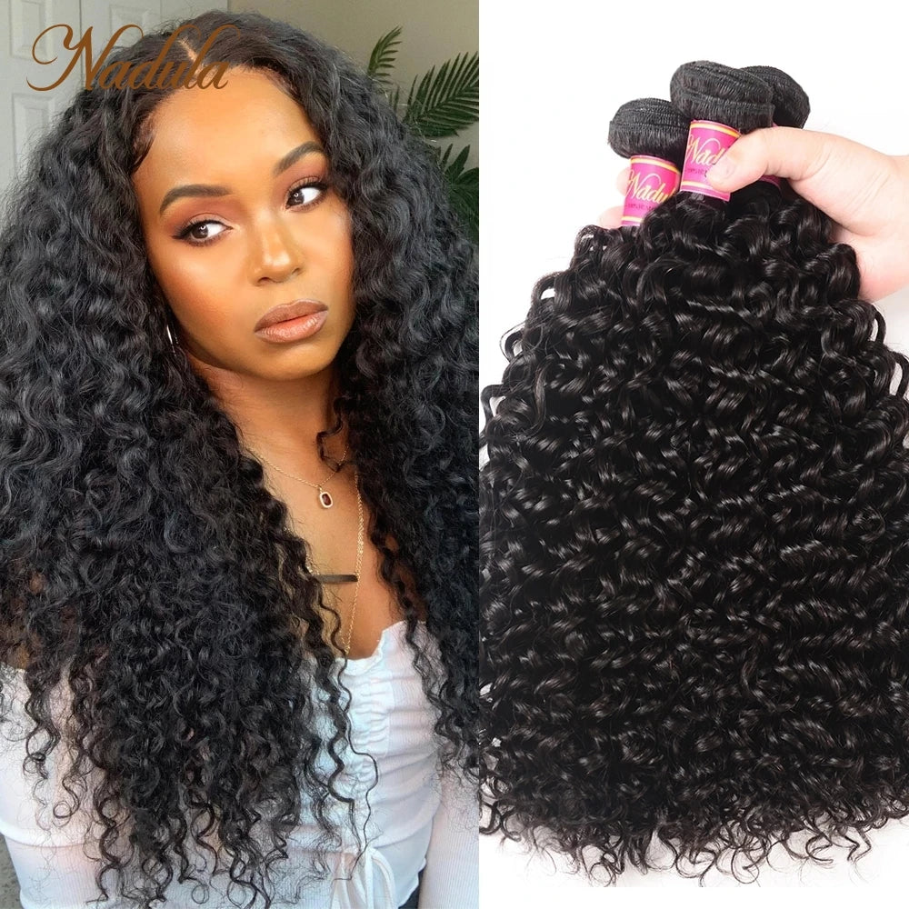 Nadula Hair Brazilian Curly Bundles With Closure 4*4 Lace Closure Remy Human Hair Bundles With Closure 3 Bundles With Closure