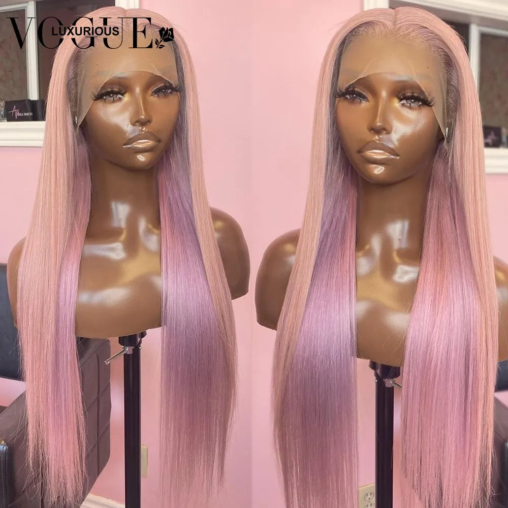 13x6 Light Pink 13x4 HD Transparent Lace Front Straight Wig Preplucked Hairline Brazilian Human Hair Loose Wave Wigs for Women