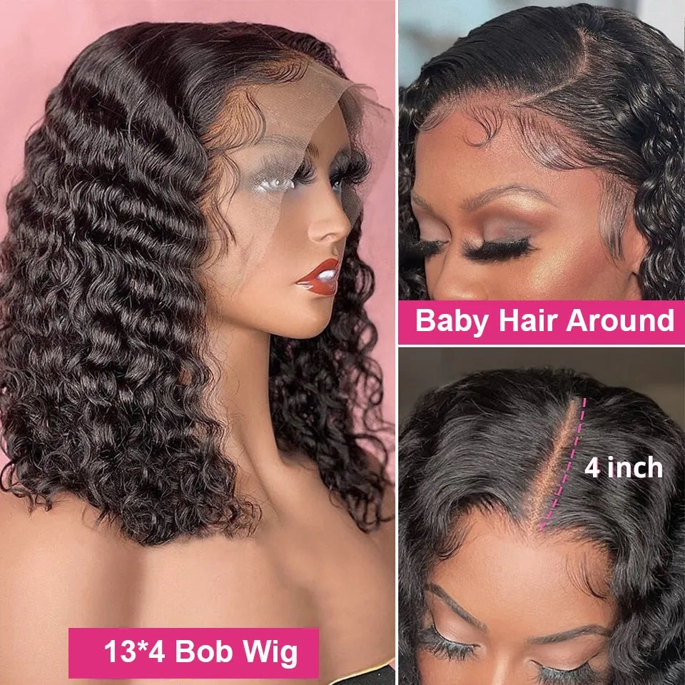 Glueless Wig Human Hair Ready to Wear Curly Bob Wigs PrePluck With Baby Hair Deep Water Wave Lace Wig shipping from South Africa