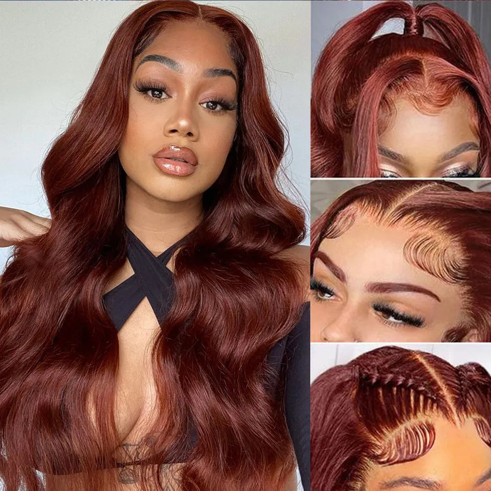 13x4 Reddish Brown Body Wave Lace Frontal Human Hair Wig HD 13x6 Lace Frontal Wig Glueless Human Hair Wig Pre Plucked