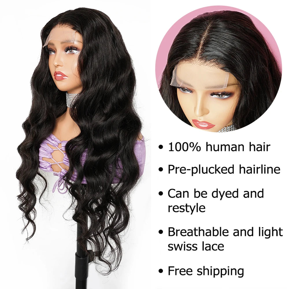 Wear And Go Glueless Body Wave Lace Frontal Human Hair Wigs Raw Indian Remy Pre-Cut 4x4 Closure Wig For Women With Elastic Band