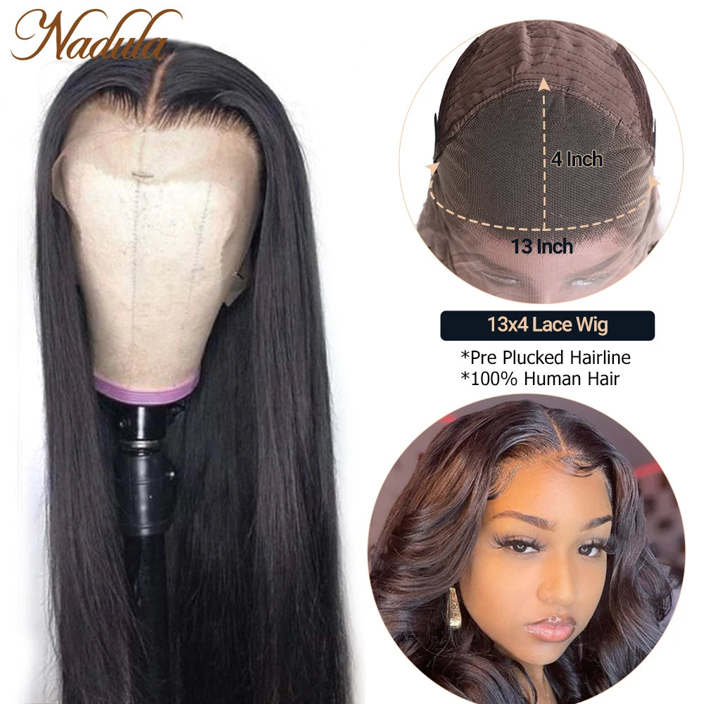 Nadula Hair 28inch Straight Lace Front Human Hair Wigs For Women 13x4 Inch Straight Hair Lace Front Wig Pre-Plucked Hairline