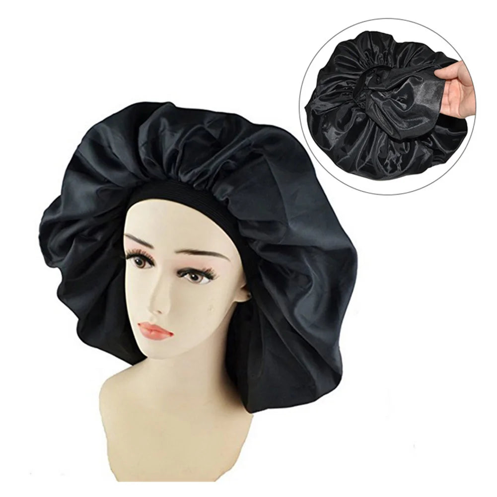 High Quality Super Giant Sleep Cap Waterproof Shower Cap Female Hair Care Protect Hair Large Satin Silk Bonnet Sleep Cap Luxurio