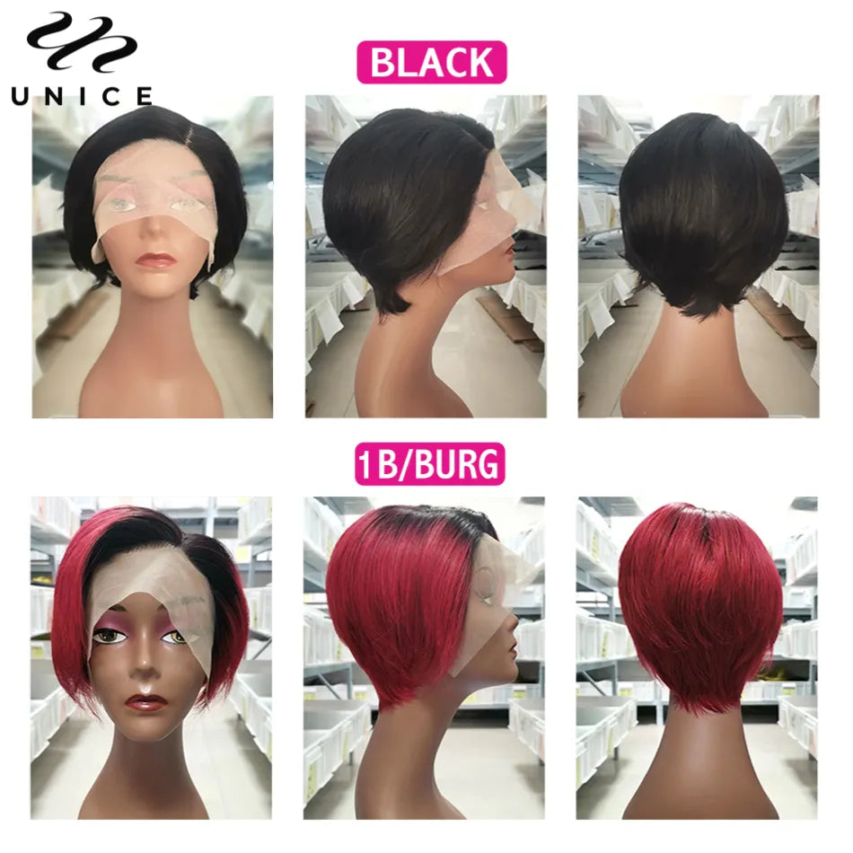 Unice Hair Short Pixie Cut Wig 13x1 T-part Lace Wig 100% Human Hair Wigs for Women Side Part Bob Wig