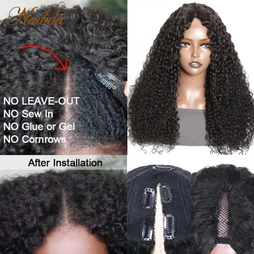 Nadula Curly Hair V Part Wig Human Hair No Leave Out V Part Human Hair Wigs Upgrade U Part Wig No Glue&Suit Your Natural Hair