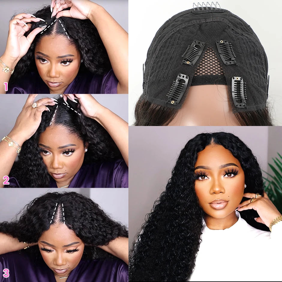 ISEE HAIR V Part Wig Water Wave Bob Wig Human Hair Wigs For Women V Shape Glueless Wig Minimal or No Leave Out U Part Wig