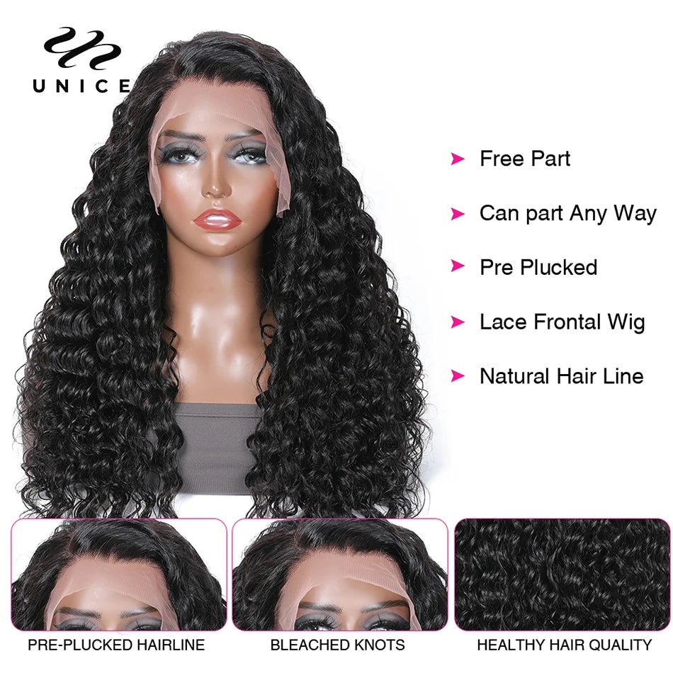 Unice Hair Deep Wave Lace Frontal Wigs Human Hair Tight Curl 13x4 Deep Wave Human Hair Pre Plucked Remy Lace Wigs for Women