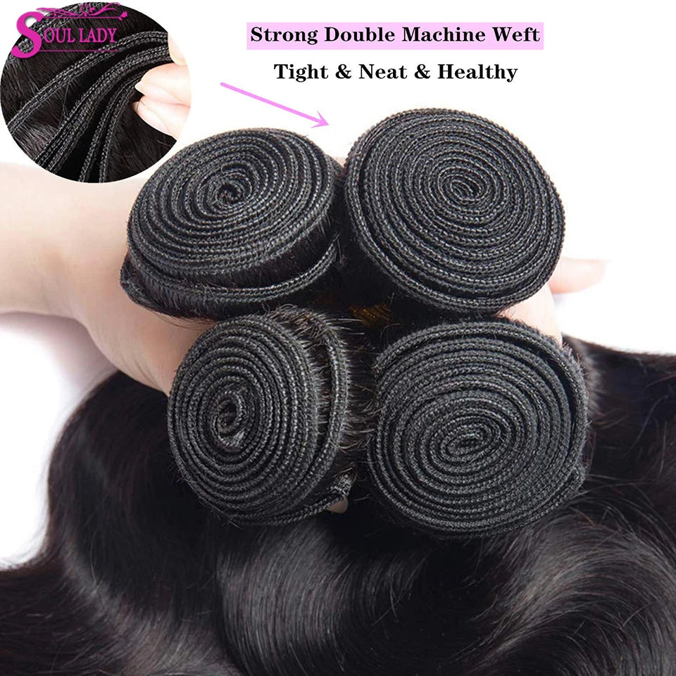 Soul Lady Hair Raw Indian Hair Bundles Human Hair Body Wave Bundles Unprocessed 10A Virgin Hair Bundle Hair Extensions For Women