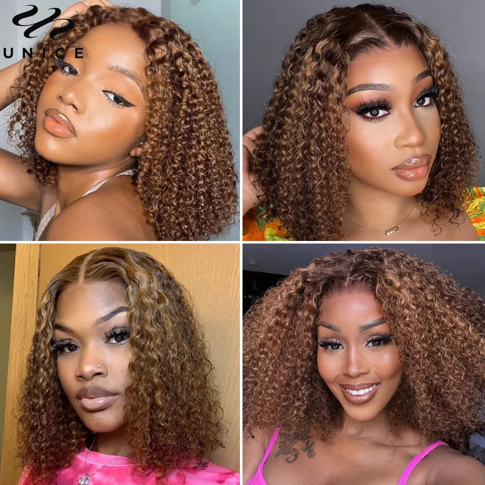 UNice Hair P430 Mixed Brown Water Wave Wig Pre Cut Lace 6x4.75 Glueless Wear Go Wigs Human Hair Lace Closure Wigs for Women