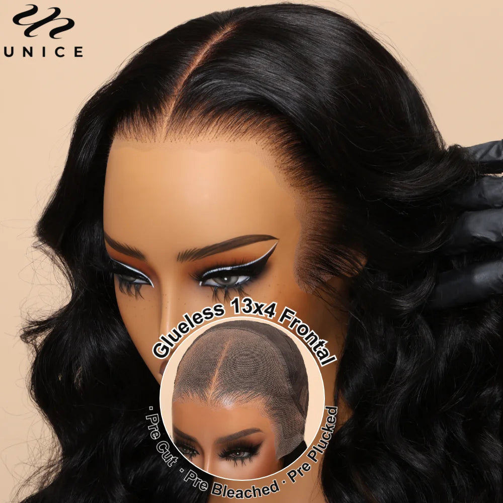 UNice First Ever Glueless 13x4 Frontal Wig Reddish Brown Curly Human Hair Lace Front Wig PreCut PreBleached PrePlucked Lace Wig