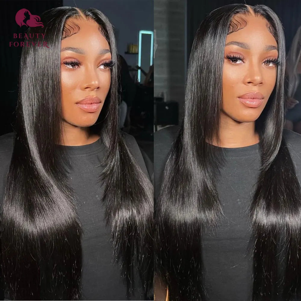 Beautyforever 250 Density Face Framing Long Straight Lace Front Human Hair Wig Preplucked Butterfly Haircut 13x4 Lace Front Wig