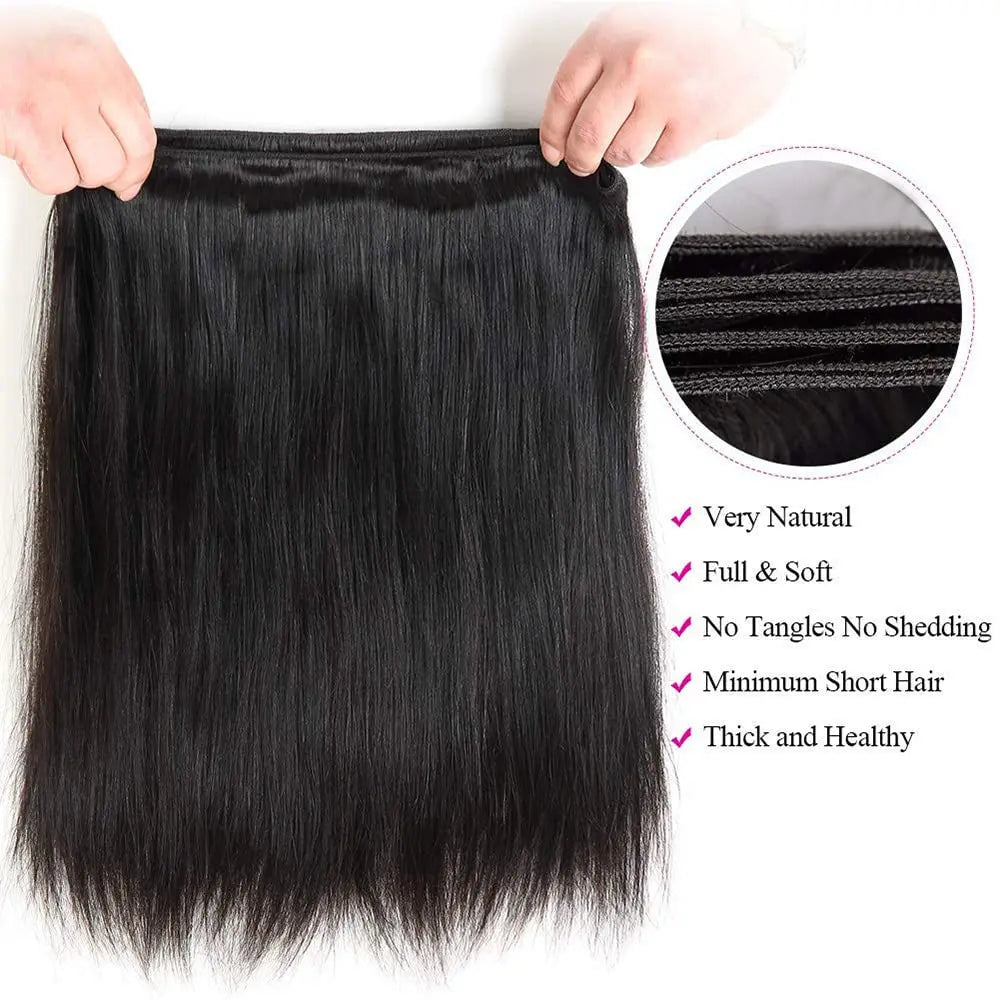 Human Hair Bundles Straight Hair Weave 1 3 4 Bundles Deals Unprocessed Peruvian Virgin Hair Natural Black 1B Can Be Dyed