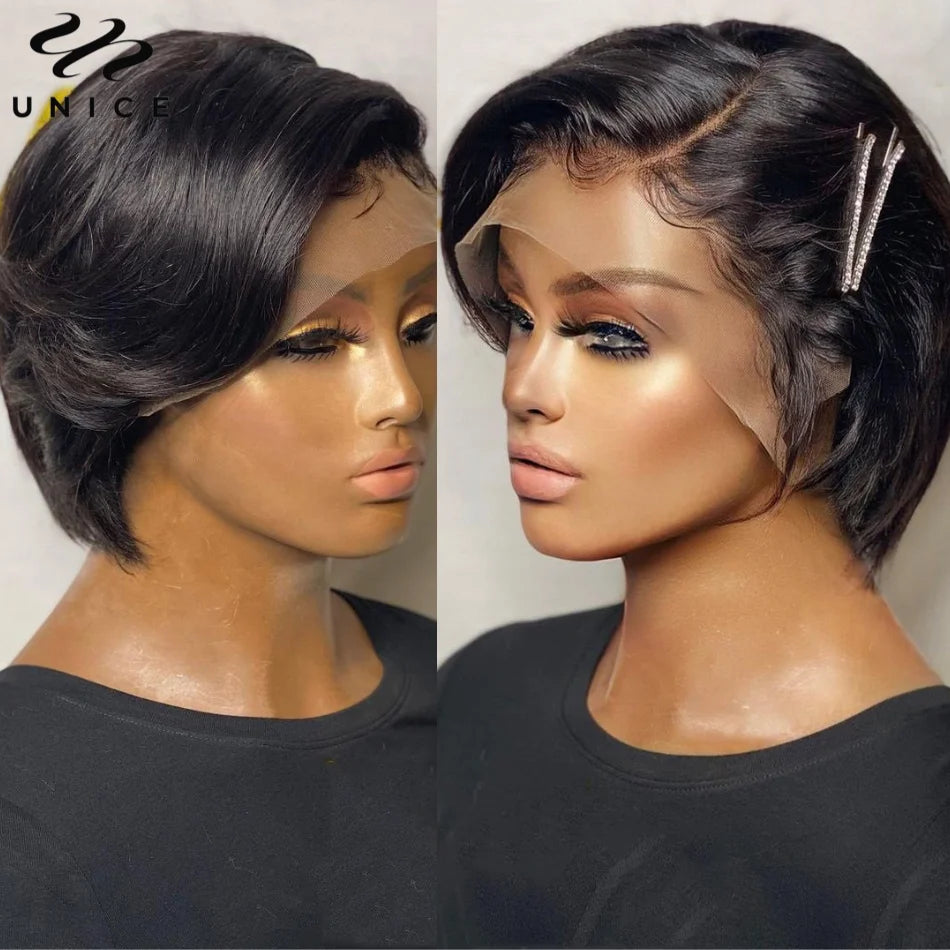 Unice Hair Short Pixie Cut Wig 13x1 T-part Lace Wig 100% Human Hair Wigs for Women Side Part Bob Wig