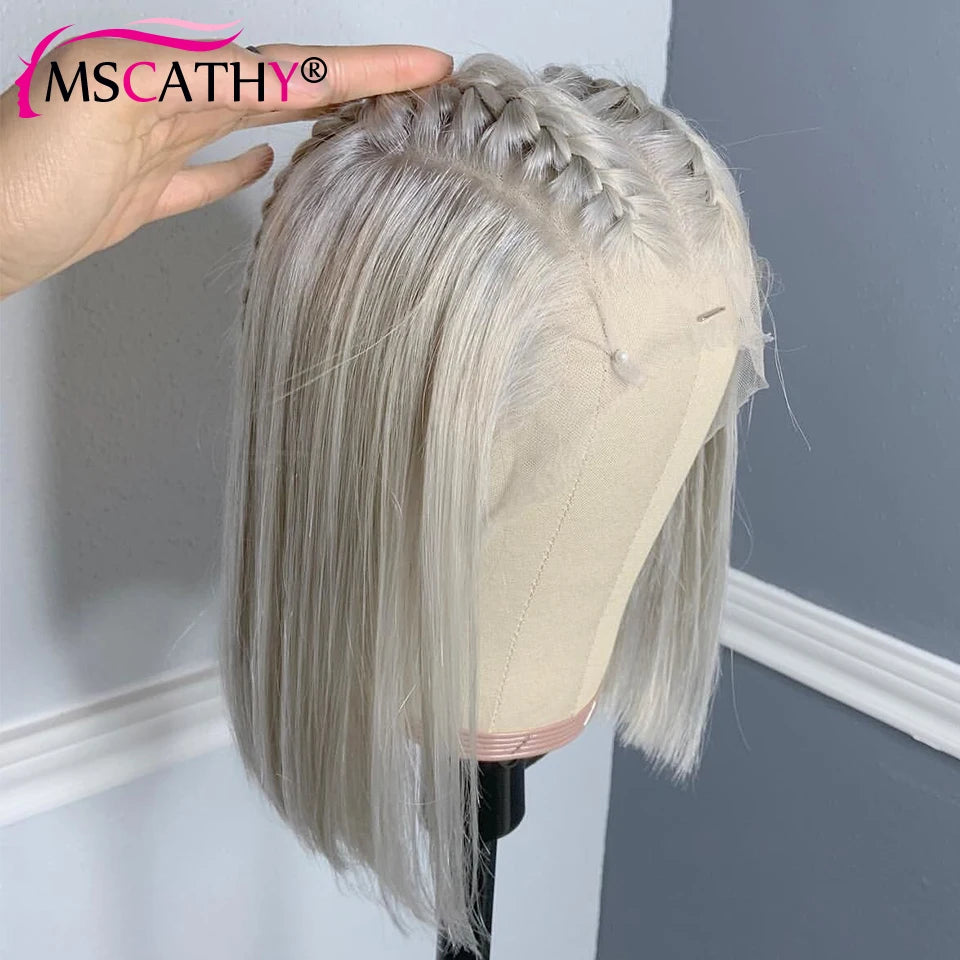 200% Gray Colored Bob Lace Front Wigs For Women Human Hair Grey Short Straight HD Lace Frontal Wig 13x4 Glueless Wig Preplucked