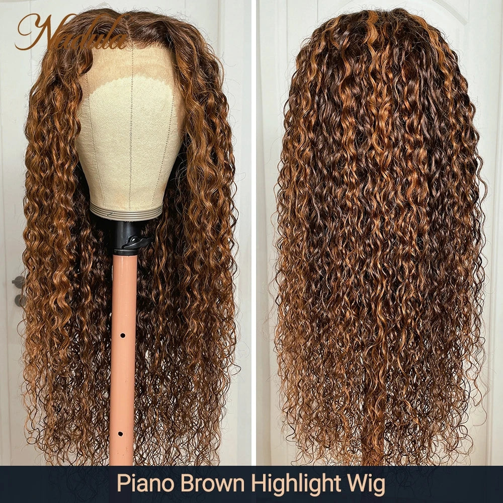 Nadula 13x4 Lace Frontal Wig Water Wave Piano Brown Highlight Wig #P430 Ombre Color Human Hair Wig Pre Plucked Brazilian Hair