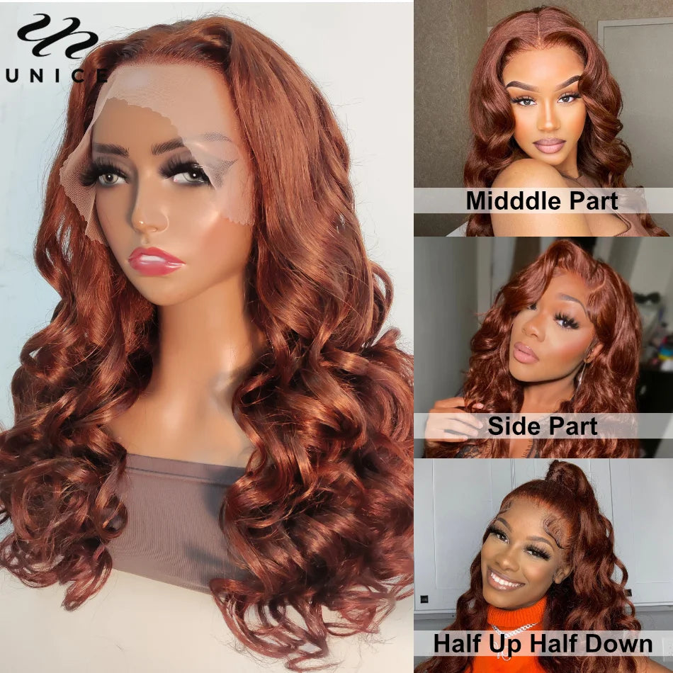 UNice Hair 33B Reddish Brown 13x4 Body Wave Lace Front Wig Copper Red Lace Front Human Hair Wigs Fall Color Wigs for Women