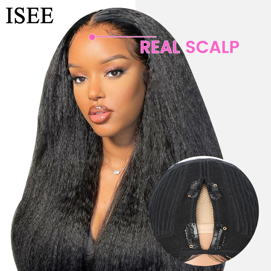 V Part Wig Human Hair No Leave Out Kinky Straight Wigs For Women Brazilian V Part Human Hair Wigs ISEE HAIR Curly Human Hair Wig