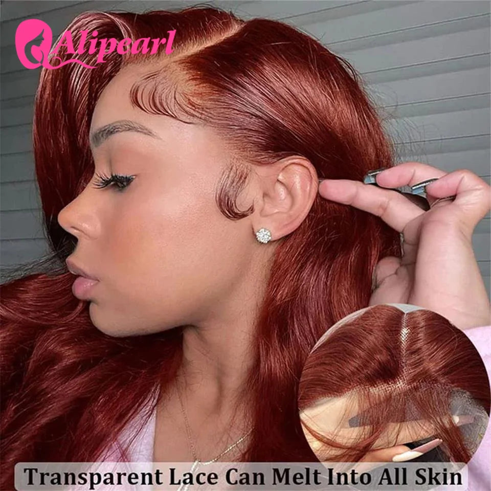 Ali Pearl Hair Reddish Brown Lace Front Wig Human Hair Brazilian Body Wave 13x4 Lace Front Wig Pre-Plucked for Women 180 Density