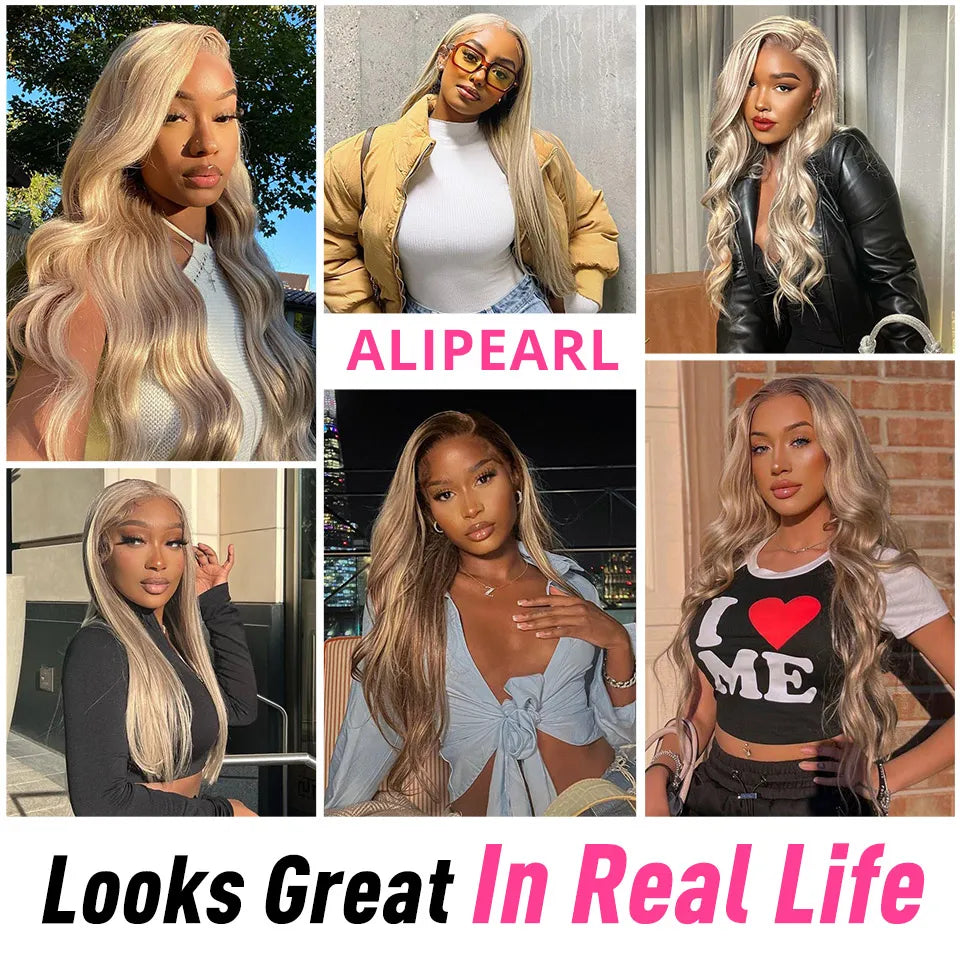 AliPearl Blonde Highlight P18/613 Lace Front Wig Human Hair Straight 13x4 Transparent Lace Front Wig Peruvian 5x5 Closure Wig