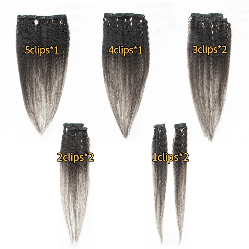 Kinky Straight Human Hair Clip ins Extensions for Black Women Remy Hair Extensions Yaki Straight Clip Ins Full Hair 8-24 inch