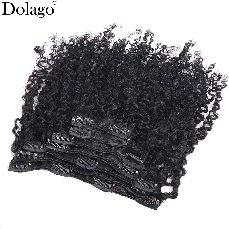 3C 4A Kinky Curly Seamless Clip In Hair Extensions Human Hair Sassy Curly PU Clip Ins For Black Women Dolago Full Head Sets