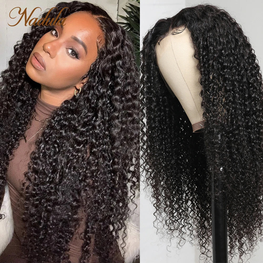 Nadula Hair 13x4 Lace Frontal Wigs Water Wave Curly Wig Pre Plucked With Kinky Edges Baby Hair 100% Human Hair For Woman