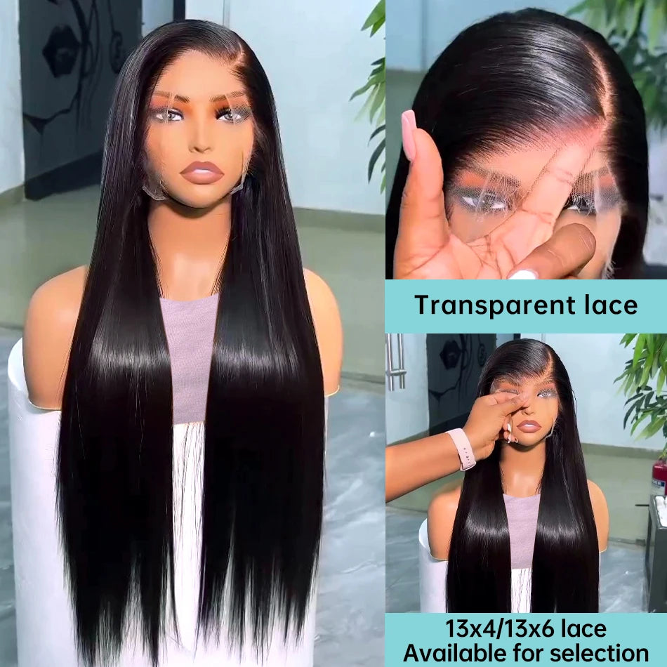 30 40 Inch Bone Straight Transparent 13x6 Lace Frontal Human Hair Wigs 250 Density Brazilian Remy 13x4 Lace Front Wig For Women