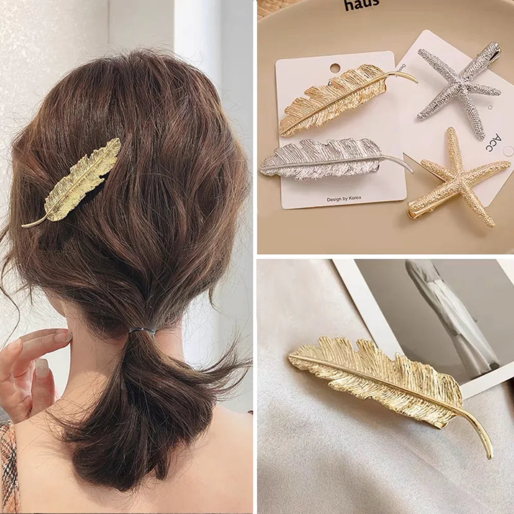 Fashion Women Leaf Feather Hair Clip Hairpin Barrette Bobby Pins Hair Accessories Lady Party Jewelry Starfish Hair Clip