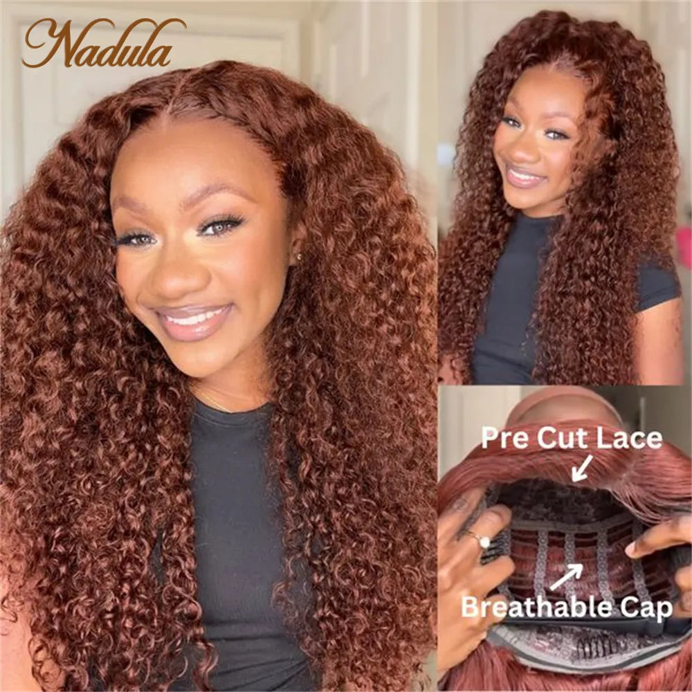 Nadula Hair Reddish Brown 6x4.5 Pre Cut Lace Wig Glueless Wear&Go Kinky Curly Lace Closure Wig With Breathable Cap Air Wig