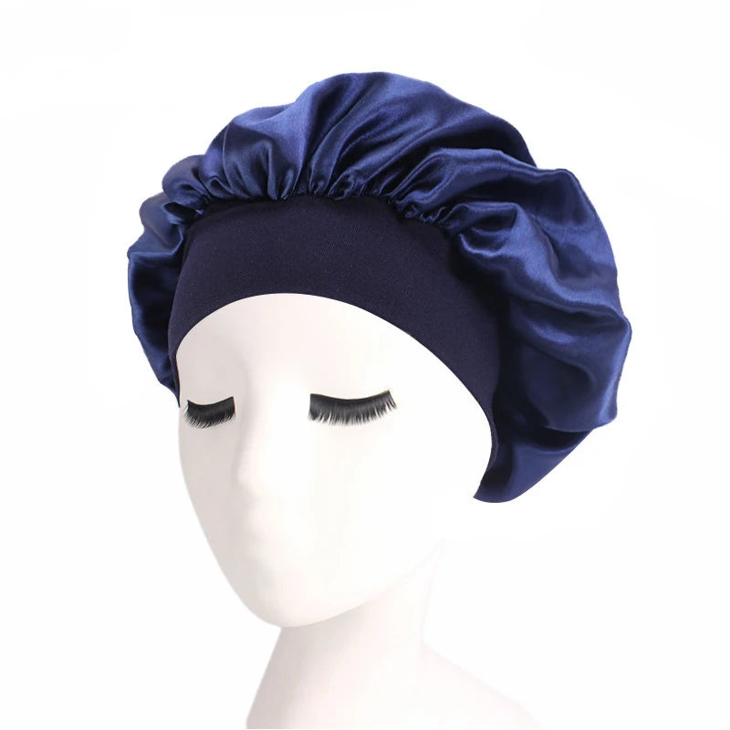 1PC Satin Sleeping Hat Night Sleep Hair Care Bonnet Nightcap Extra Satin Silky Shower Caps Sleep Cap with Premium Elastic Band