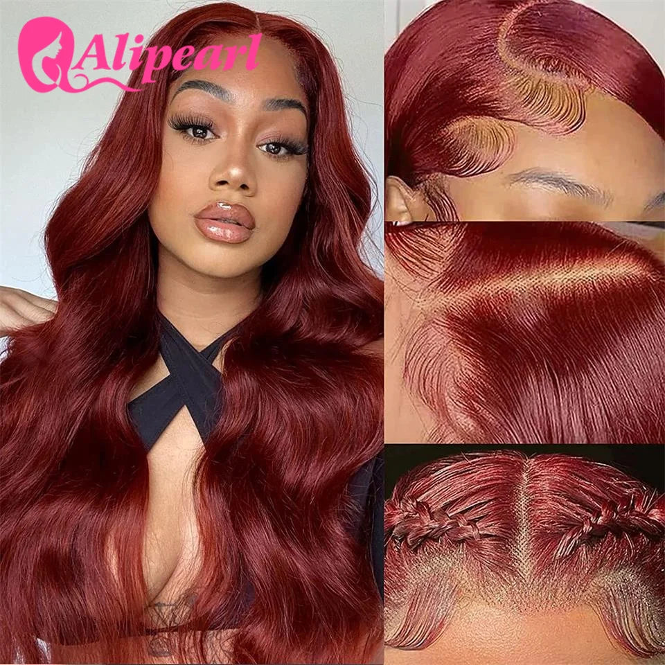 Ali Pearl Hair Reddish Brown Lace Front Wig Human Hair Brazilian Body Wave 13x4 Lace Front Wig Pre-Plucked for Women 180 Density