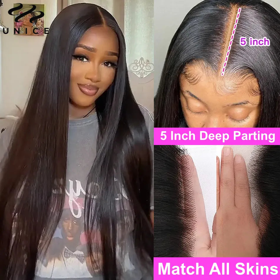 UNice Hair Bone Straight Hair 5x5 HD Lace Closure Wig 13x4 Lace Front Wigs Human Hair Preplucked Bleached Knots Wigs for Women